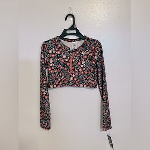 NWT Girls floral crop top rash guard Sz XL (14)